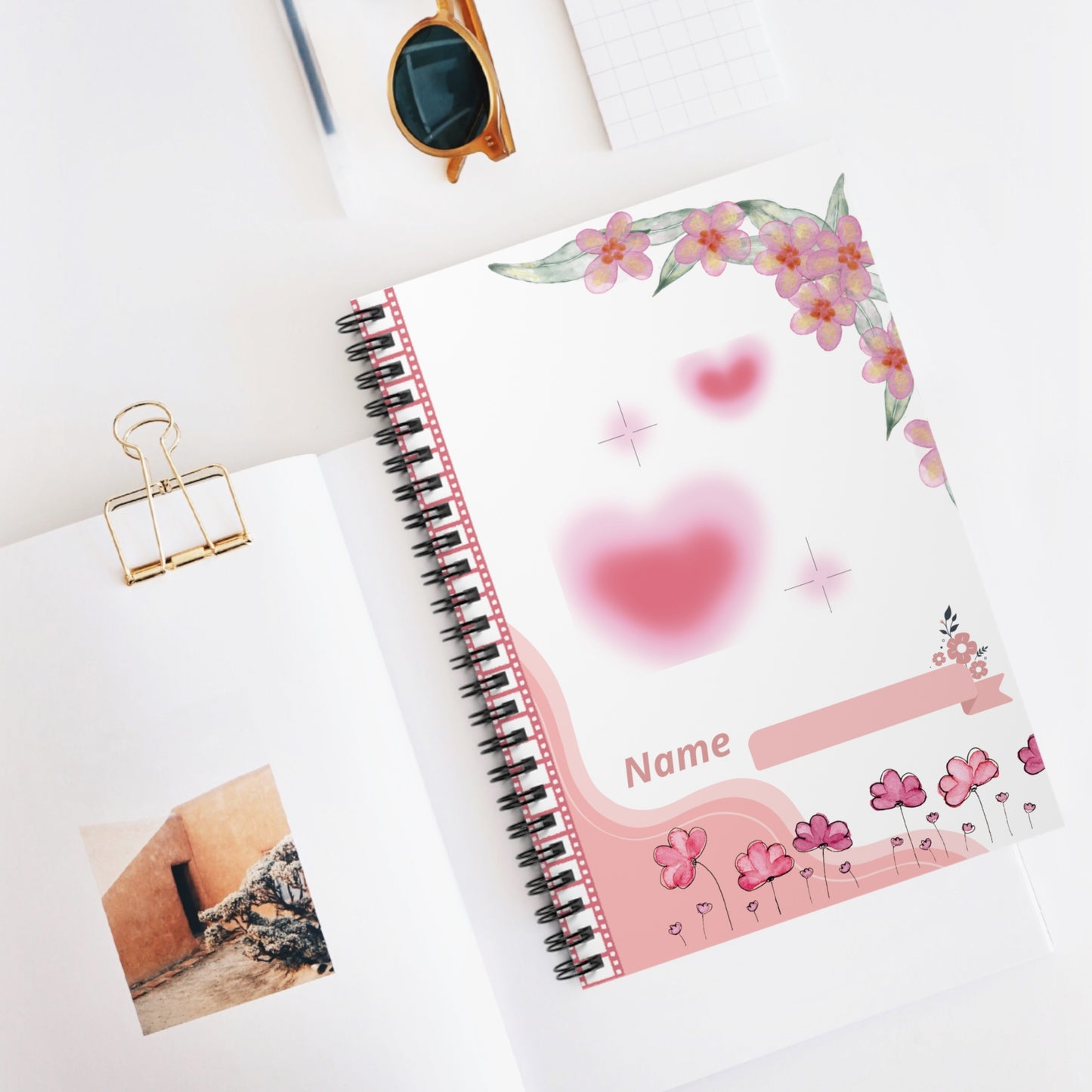 Personalized Floral Spiral Notebook - Heart Design, Cute Gift for Students, Journaling, Note-taking, Art Supplies, Back to School