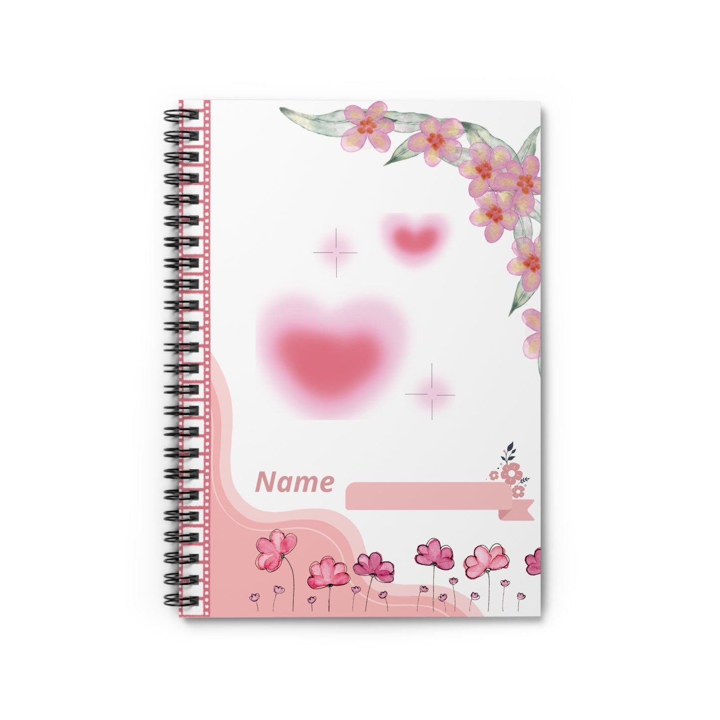 Personalized Floral Spiral Notebook - Heart Design, Cute Gift for Students, Journaling, Note-taking, Art Supplies, Back to School
