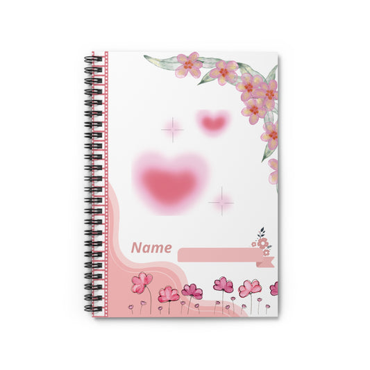Personalized Floral Spiral Notebook - Heart Design, Cute Gift for Students, Journaling, Note-taking, Art Supplies, Back to School
